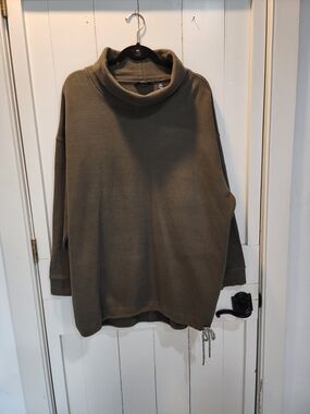 Lands' End Olive Green Waffle-knit Pullover Cowl Neck Tunic 2X